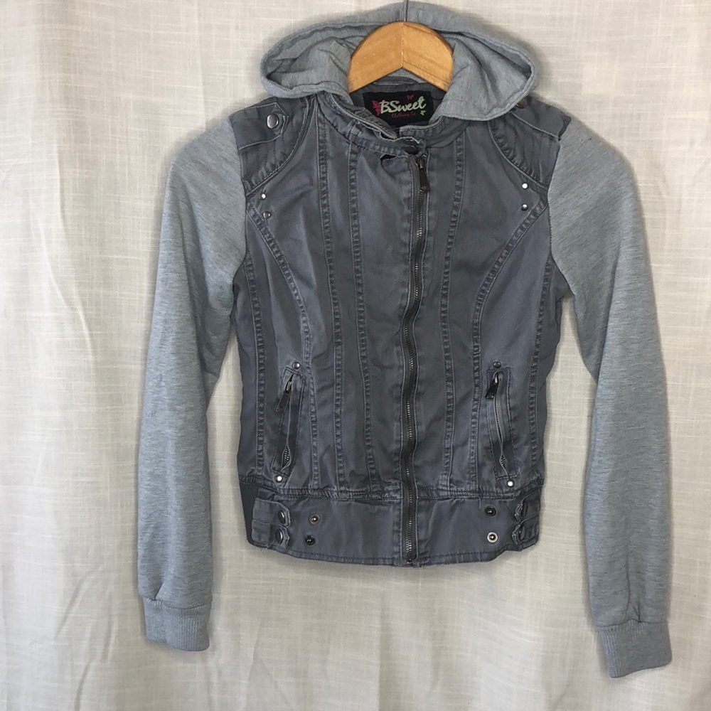 Grey hoodie light jacket Moto urban street zip up